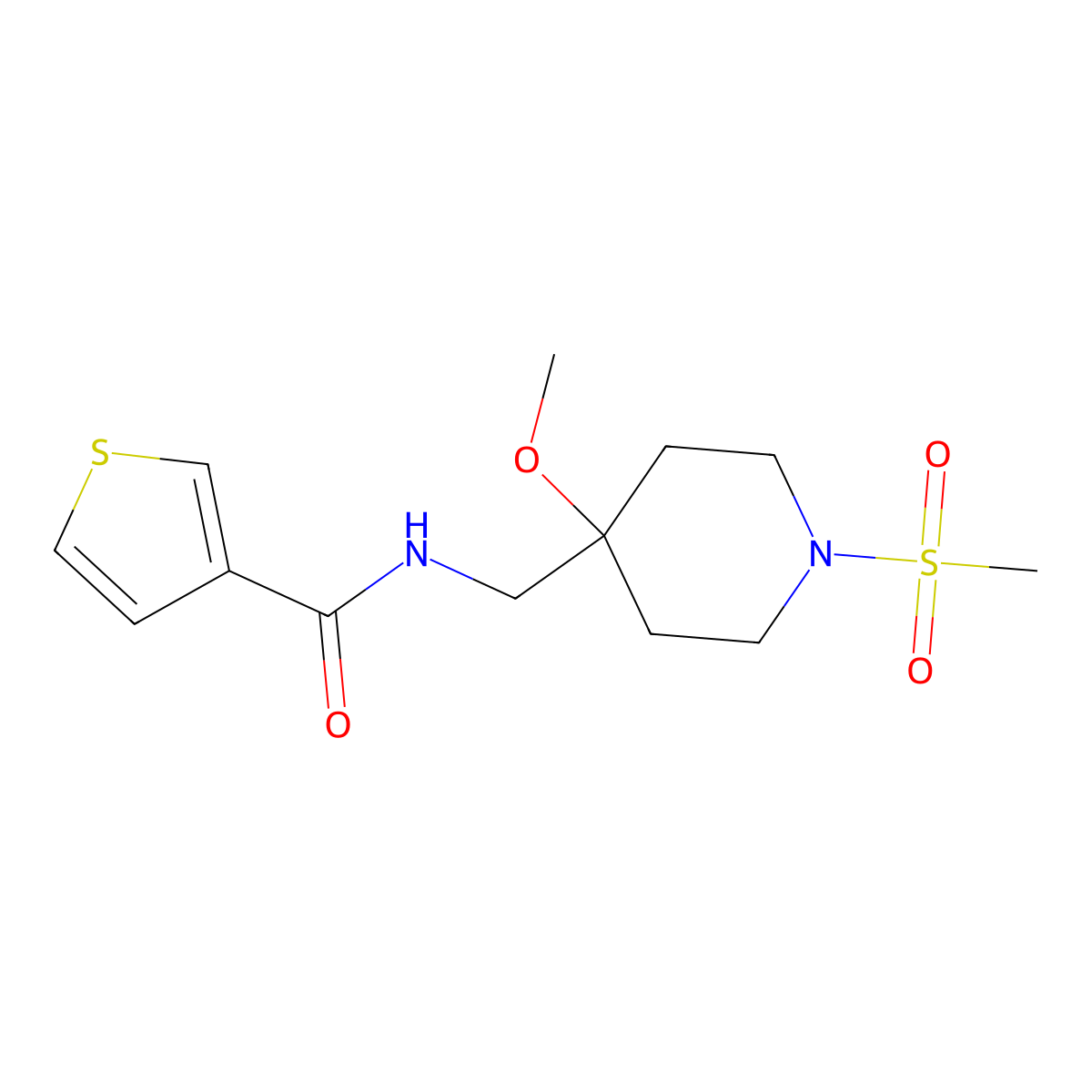 N-[(1-methanesulfonyl-4-methoxypiperidin-4-yl)methyl]thiophene-3-carboxamide molecular structure, CAS 2415490-61-6