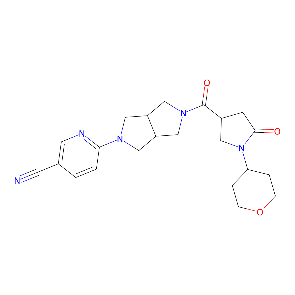 6-{5-[1-(Oxan-4-yl)-5-oxopyrrolidine-3-carbonyl]-octahydropyrrolo[3,4-c]pyrrol-2-yl}pyridine-3-carbonitrile molecular structure, CAS 2415490-63-8