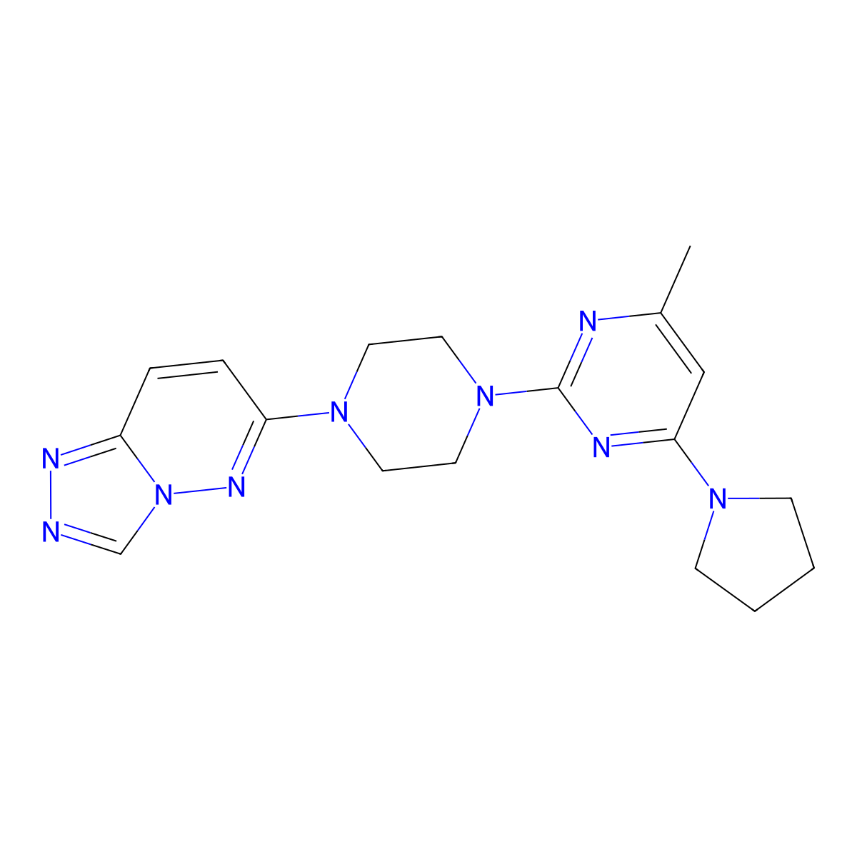 4-Methyl-6-(pyrrolidin-1-yl)-2-(4-{[1,2,4]triazolo[4,3-b]pyridazin-6-yl}piperazin-1-yl)pyrimidine molecular structure, CAS 2415490-66-1