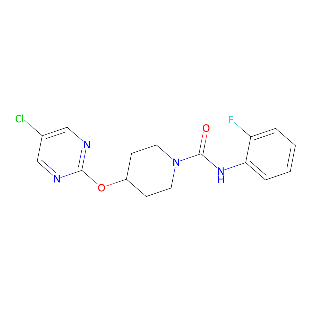4-[(5-chloropyrimidin-2-yl)oxy]-N-(2-fluorophenyl)piperidine-1-carboxamide molecular structure, CAS 2415490-67-2