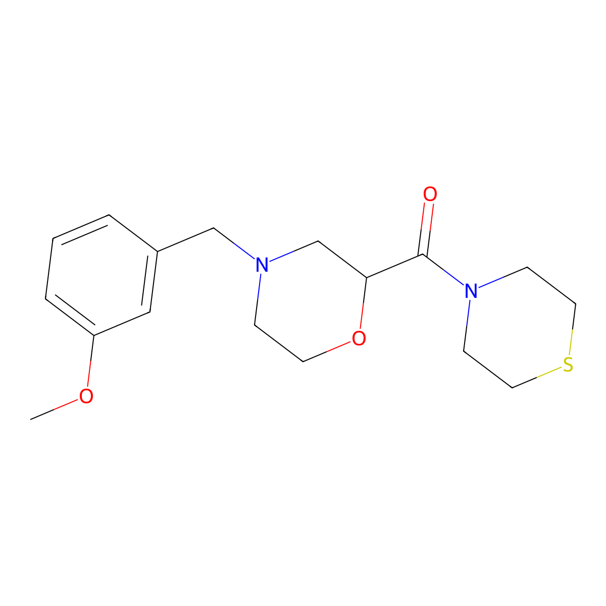 4-[(3-Methoxyphenyl)methyl]-2-(thiomorpholine-4-carbonyl)morpholine molecular structure, CAS 2415490-70-7