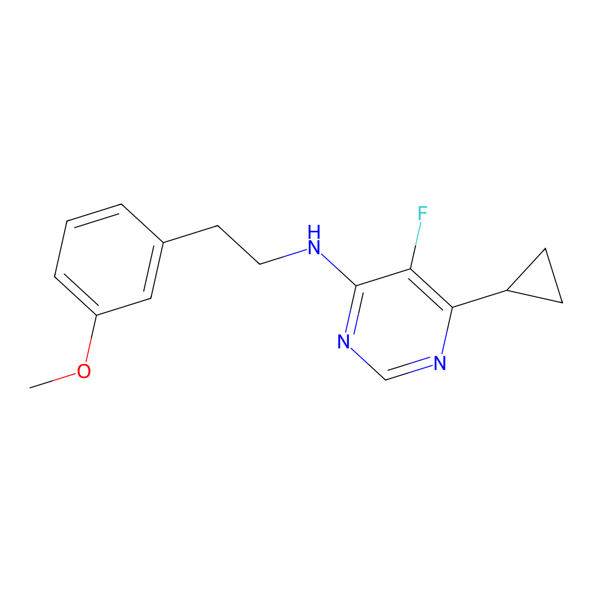 6-Cyclopropyl-5-fluoro-N-[2-(3-methoxyphenyl)ethyl]pyrimidin-4-amine molecular structure, CAS 2415490-74-1