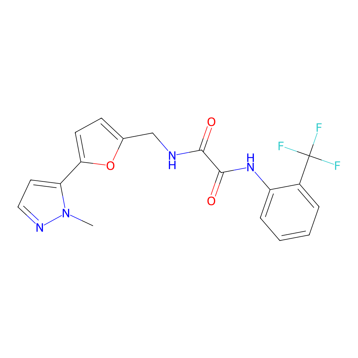N-{[5-(1-methyl-1H-pyrazol-5-yl)furan-2-yl]methyl}-N'-[2-(trifluoromethyl)phenyl]ethanediamide molecular structure, CAS 2415490-75-2