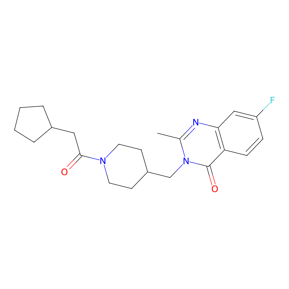 3-{[1-(2-Cyclopentylacetyl)piperidin-4-yl]methyl}-7-fluoro-2-methyl-3,4-dihydroquinazolin-4-one molecular structure, CAS 2415490-76-3