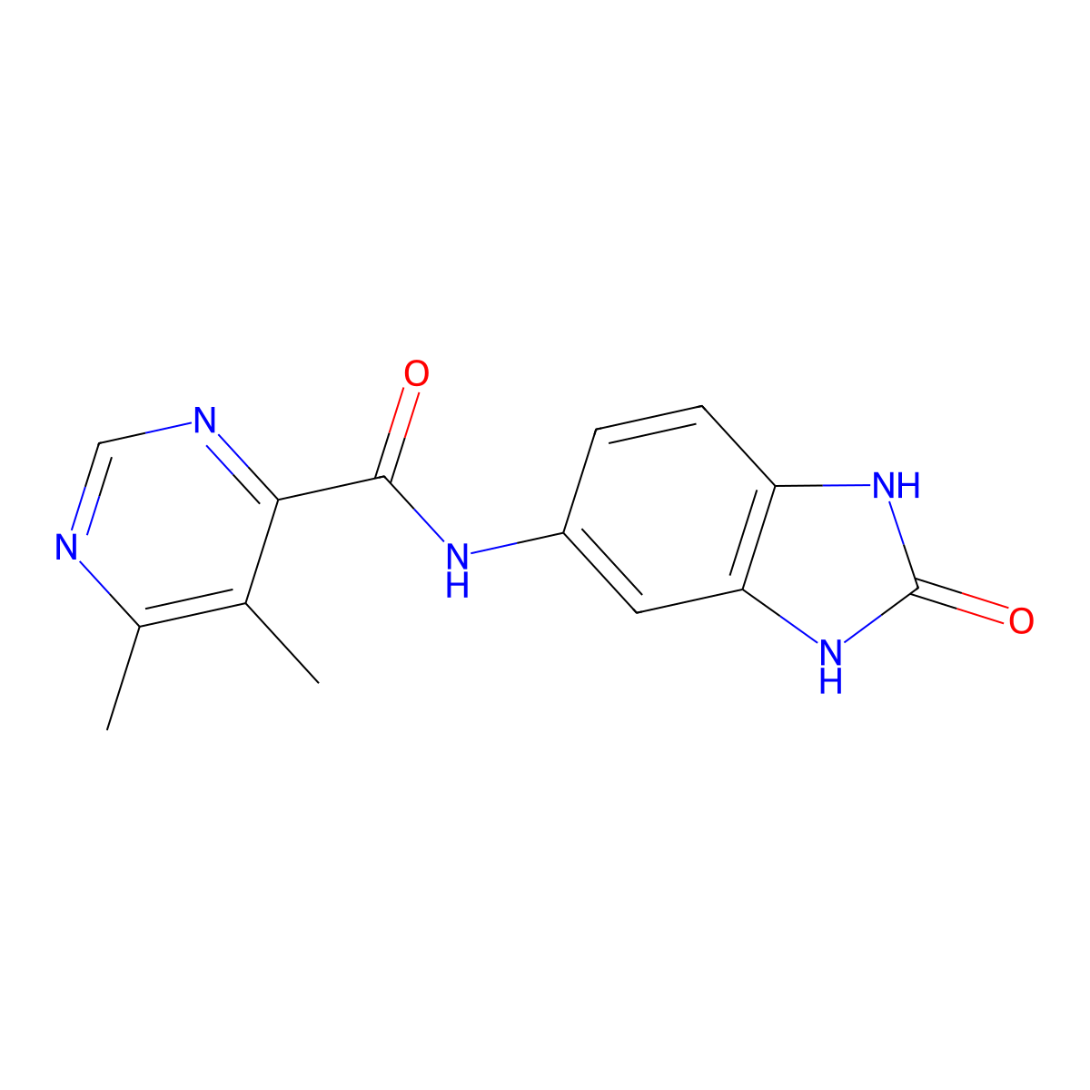 5,6-dimethyl-N-(2-oxo-2,3-dihydro-1H-1,3-benzodiazol-5-yl)pyrimidine-4-carboxamide molecular structure, CAS 2415490-78-5