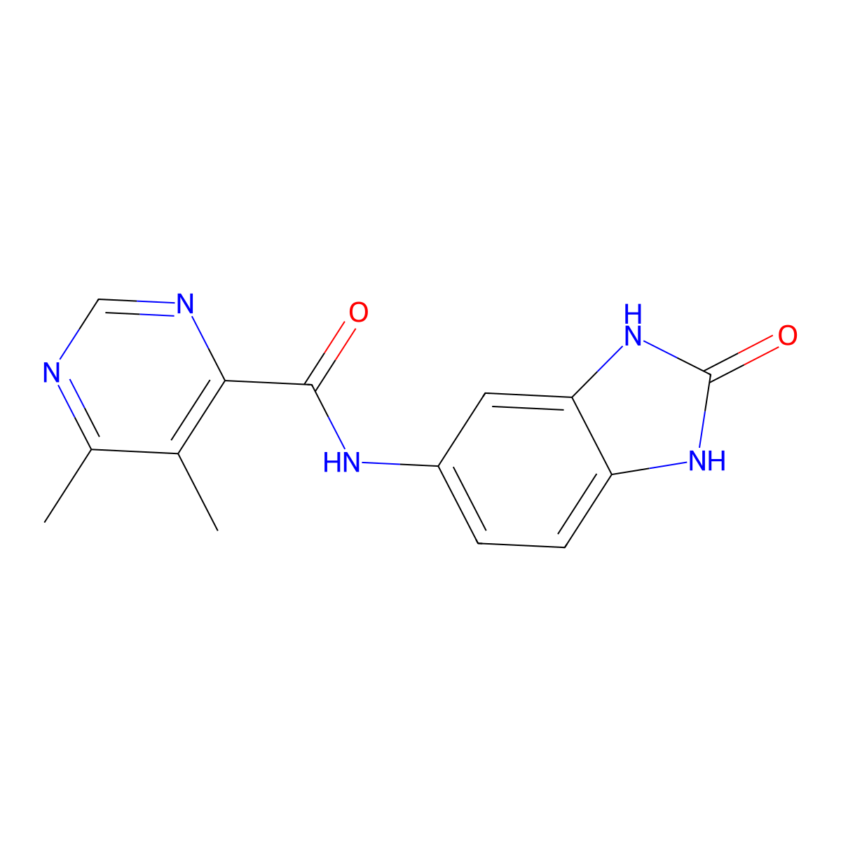 5,6-dimethyl-N-(2-oxo-2,3-dihydro-1H-1,3-benzodiazol-5-yl)pyrimidine-4-carboxamide molecular structure, CAS 2415490-78-5