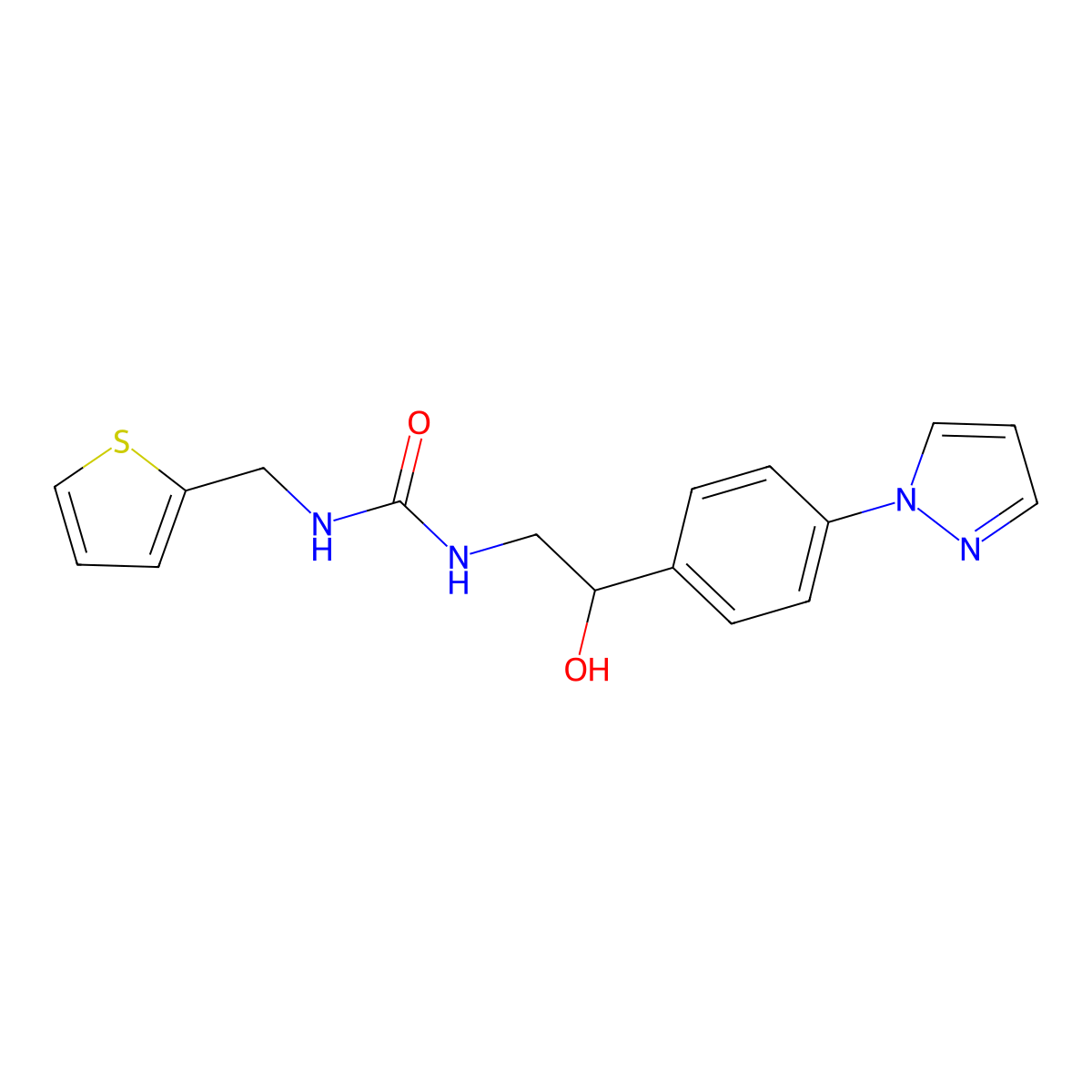 1-{2-hydroxy-2-[4-(1H-pyrazol-1-yl)phenyl]ethyl}-3-[(thiophen-2-yl)methyl]urea molecular structure, CAS 2415490-86-5