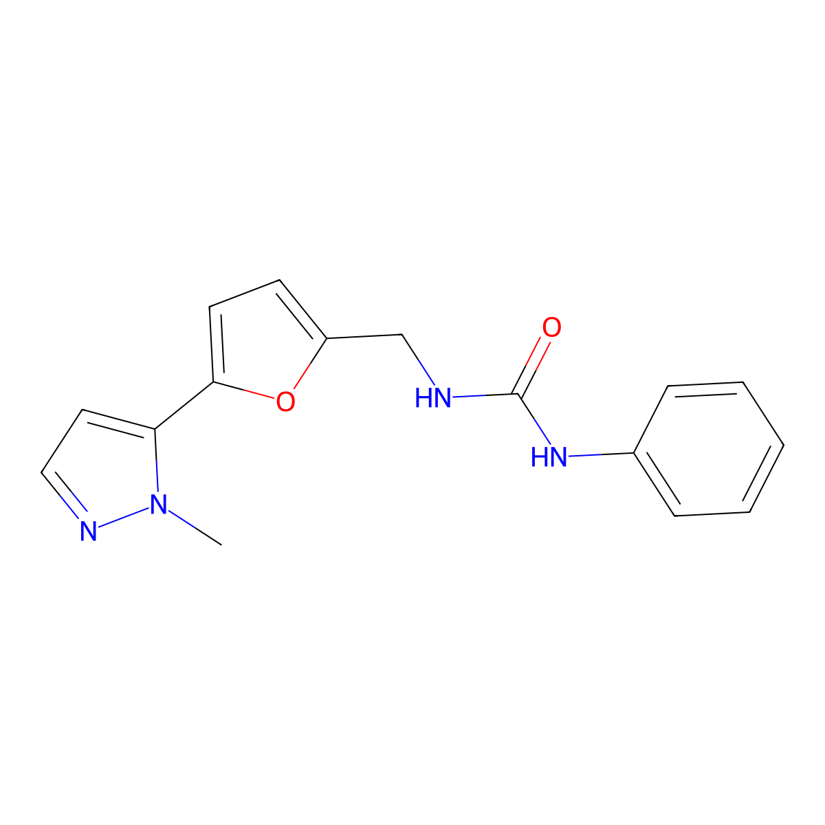 3-{[5-(1-methyl-1H-pyrazol-5-yl)furan-2-yl]methyl}-1-phenylurea molecular structure, CAS 2415490-90-1