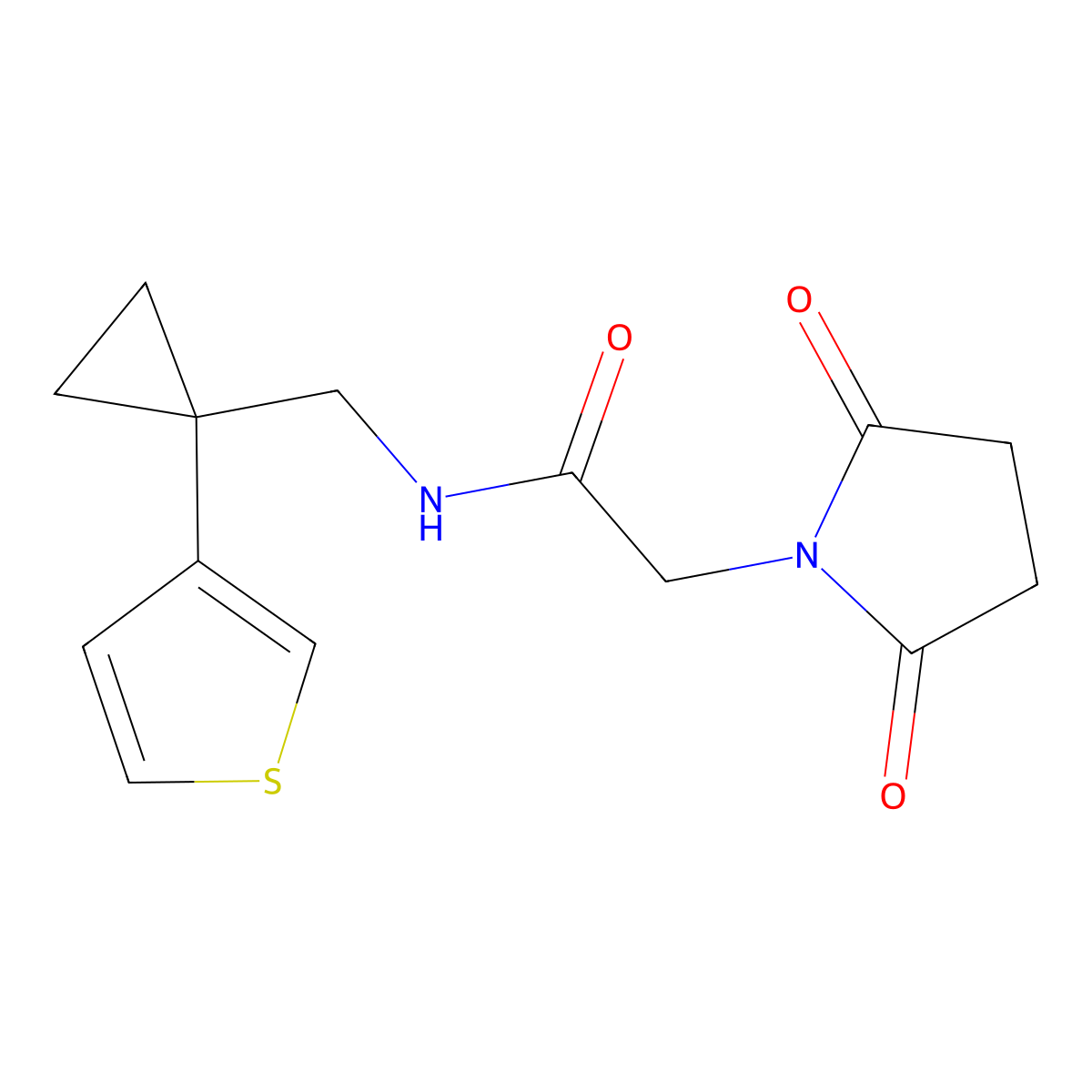 2-(2,5-dioxopyrrolidin-1-yl)-N-{[1-(thiophen-3-yl)cyclopropyl]methyl}acetamide molecular structure, CAS 2415490-92-3
