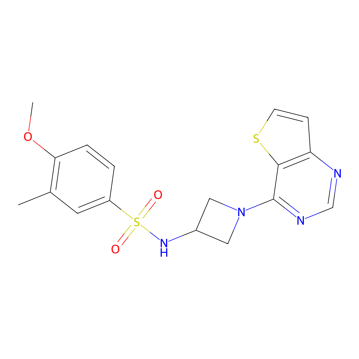 4-methoxy-3-methyl-N-(1-{thieno[3,2-d]pyrimidin-4-yl}azetidin-3-yl)benzene-1-sulfonamide molecular structure, CAS 2415490-93-4