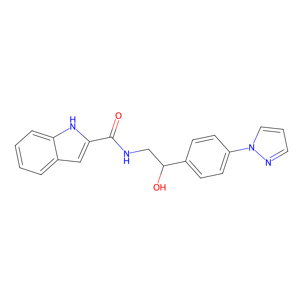 N-{2-hydroxy-2-[4-(1H-pyrazol-1-yl)phenyl]ethyl}-1H-indole-2-carboxamide molecular structure, CAS 2415490-94-5