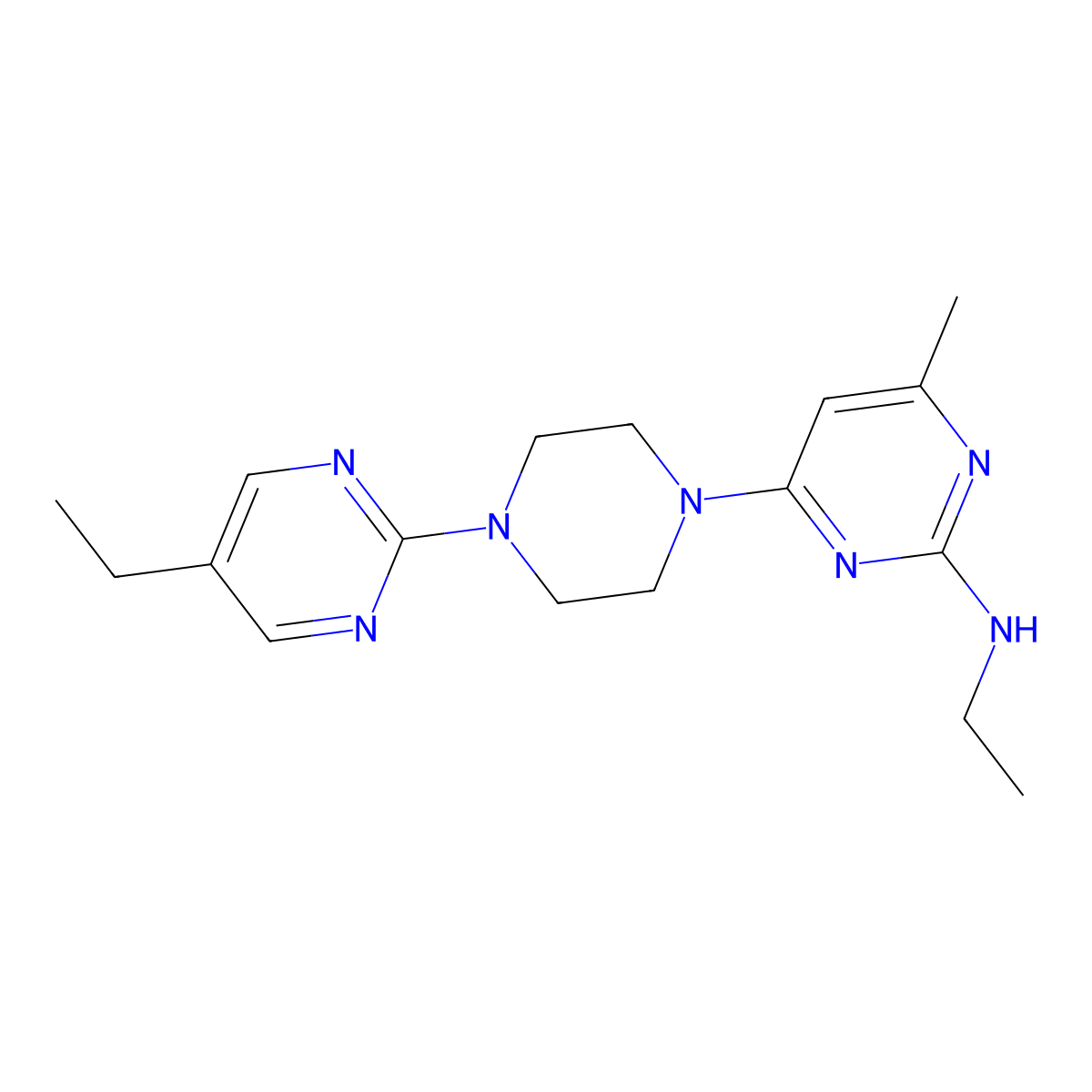 N-Ethyl-4-[4-(5-ethylpyrimidin-2-yl)piperazin-1-yl]-6-methylpyrimidin-2-amine molecular structure, CAS 2415490-95-6