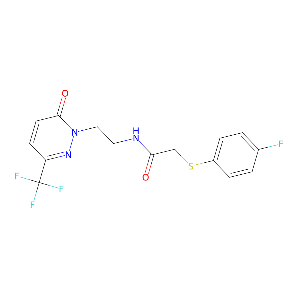 2-[(4-fluorophenyl)sulfanyl]-N-{2-[6-oxo-3-(trifluoromethyl)-1,6-dihydropyridazin-1-yl]ethyl}acetamide molecular structure, CAS 2415490-98-9