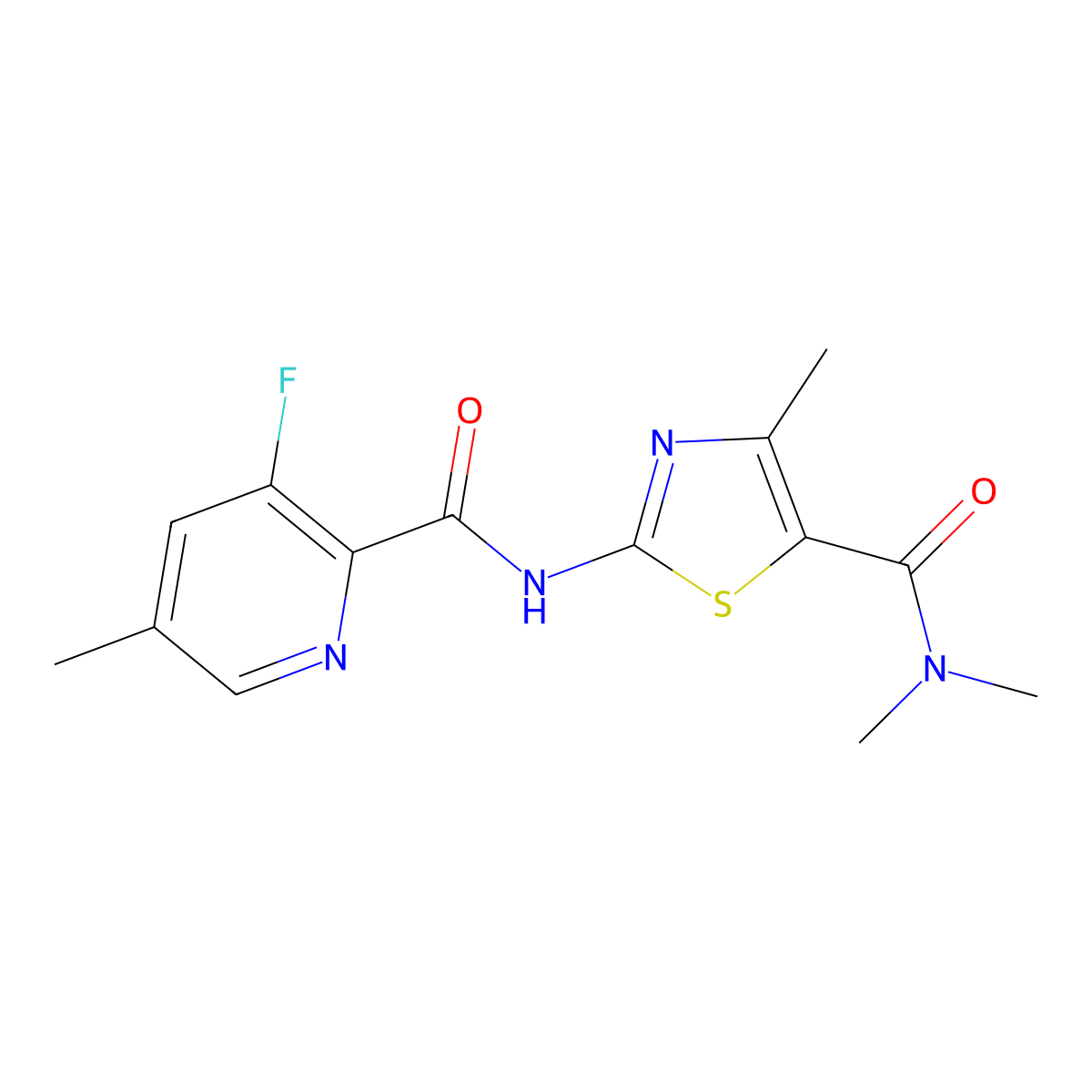 N-[5-(dimethylcarbamoyl)-4-methyl-1,3-thiazol-2-yl]-3-fluoro-5-methylpyridine-2-carboxamide molecular structure, CAS 2415491-01-7