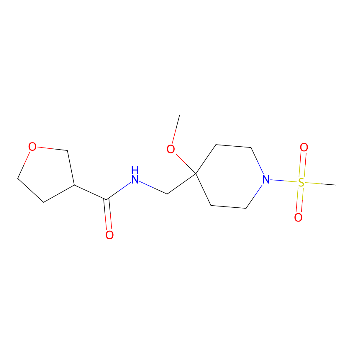 N-[(1-methanesulfonyl-4-methoxypiperidin-4-yl)methyl]oxolane-3-carboxamide molecular structure, CAS 2415491-02-8