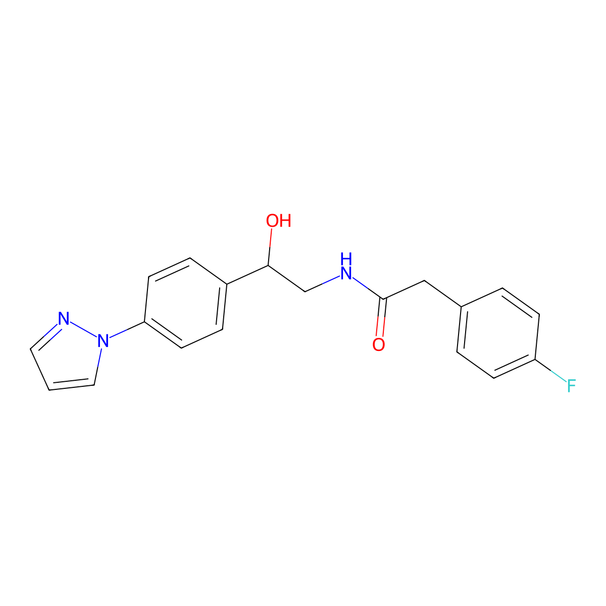 2-(4-fluorophenyl)-N-{2-hydroxy-2-[4-(1H-pyrazol-1-yl)phenyl]ethyl}acetamide molecular structure, CAS 2415491-15-3