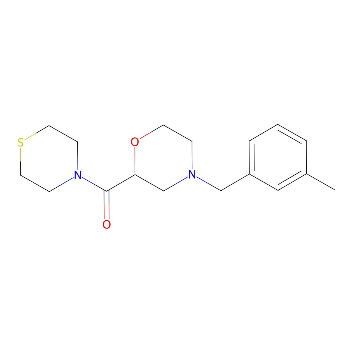 4-[(3-Methylphenyl)methyl]-2-(thiomorpholine-4-carbonyl)morpholine molecular structure, CAS 2415491-16-4