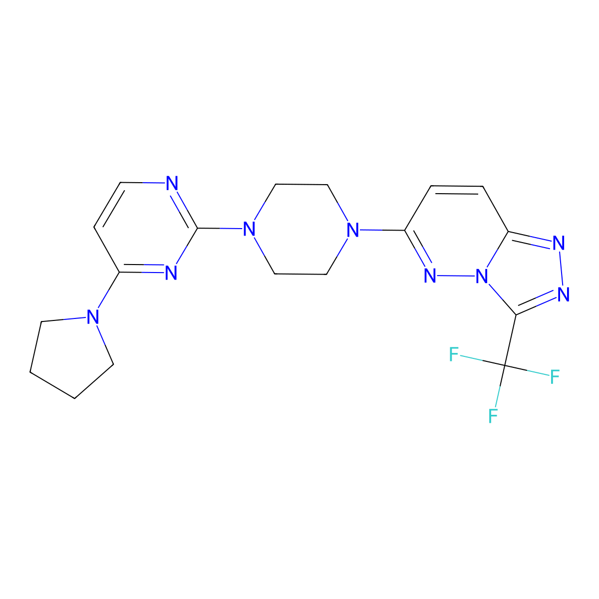 4-(Pyrrolidin-1-yl)-2-{4-[3-(trifluoromethyl)-[1,2,4]triazolo[4,3-b]pyridazin-6-yl]piperazin-1-yl}pyrimidine molecular structure, CAS 2415491-20-0