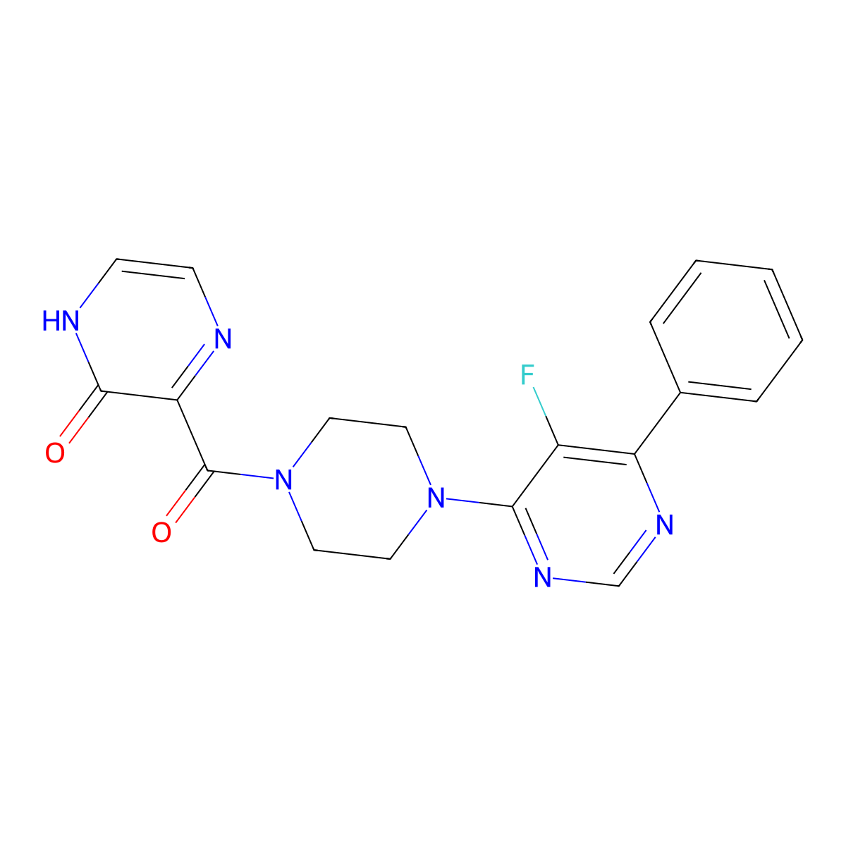 3-[4-(5-Fluoro-6-phenylpyrimidin-4-yl)piperazine-1-carbonyl]-1,2-dihydropyrazin-2-one molecular structure, CAS 2415491-21-1