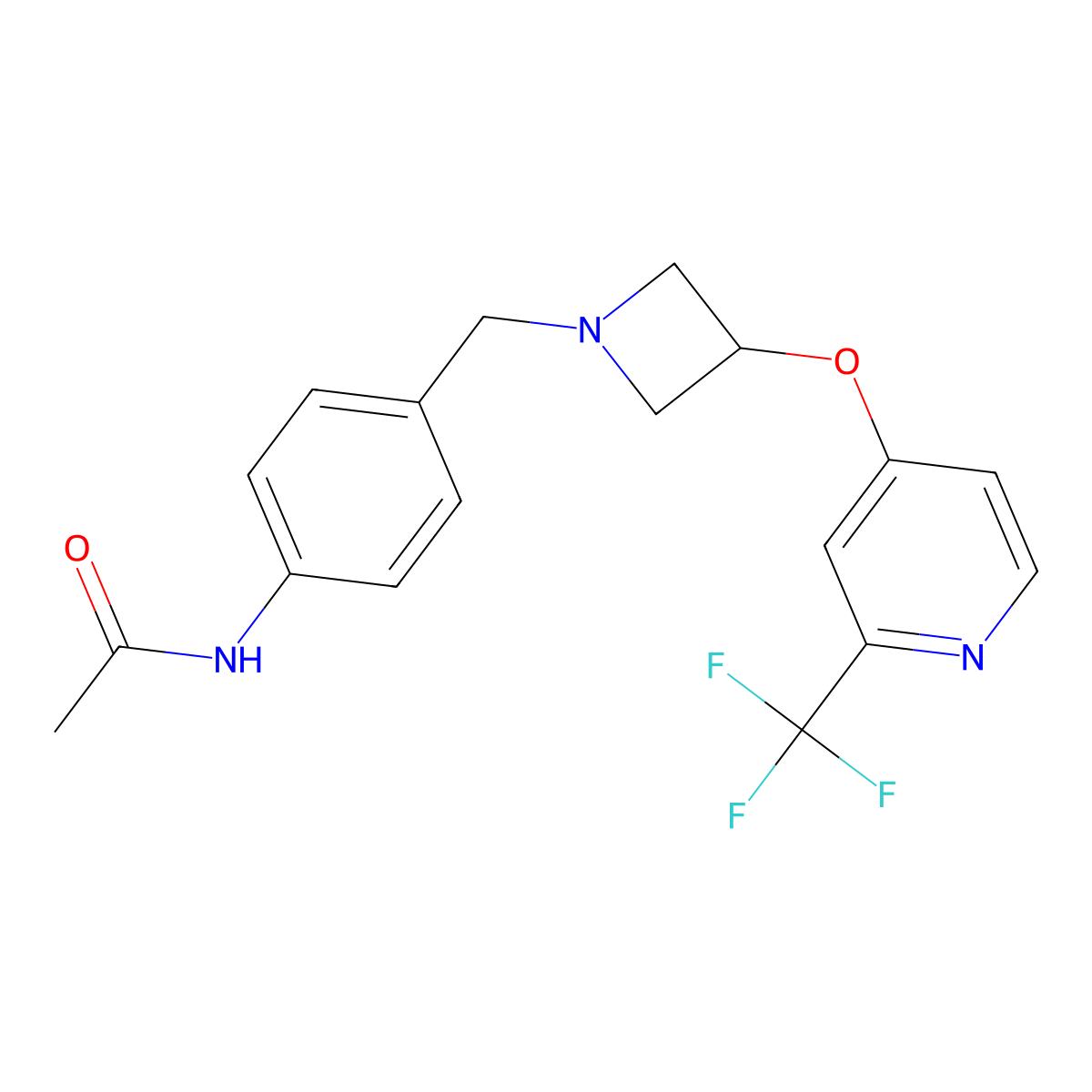 N-{4-[(3-{[2-(trifluoromethyl)pyridin-4-yl]oxy}azetidin-1-yl)methyl]phenyl}acetamide molecular structure, CAS 2415491-27-7