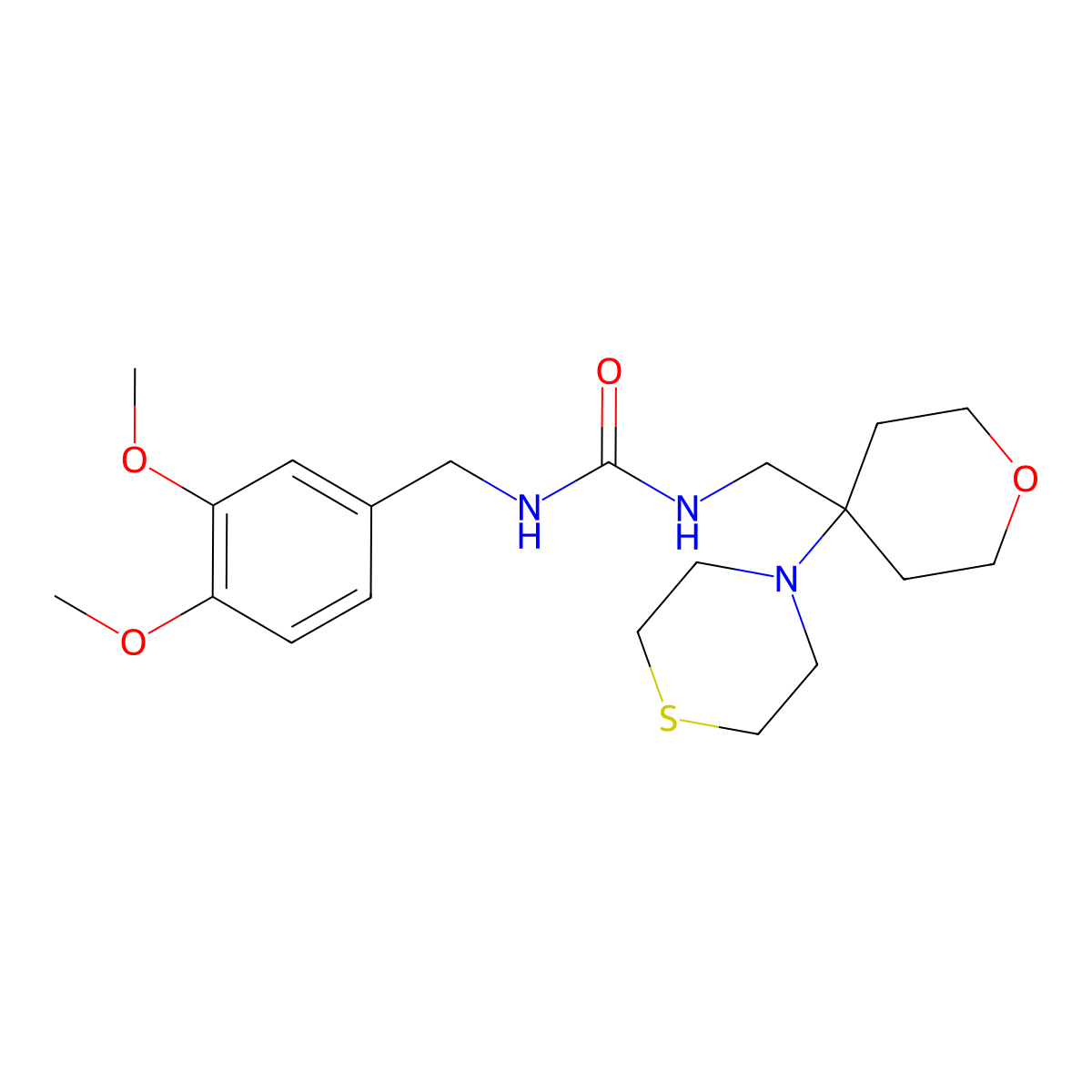1-[(3,4-Dimethoxyphenyl)methyl]-3-{[4-(thiomorpholin-4-yl)oxan-4-yl]methyl}urea molecular structure, CAS 2415491-40-4