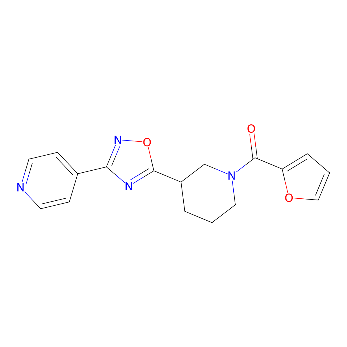 4-{5-[1-(Furan-2-carbonyl)piperidin-3-yl]-1,2,4-oxadiazol-3-yl}pyridine molecular structure, CAS 2415491-44-8