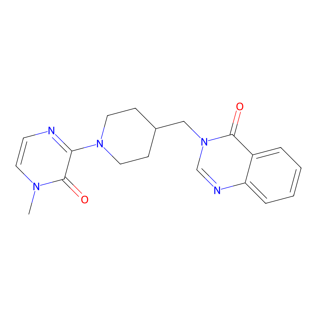 3-{[1-(4-Methyl-3-oxo-3,4-dihydropyrazin-2-yl)piperidin-4-yl]methyl}-3,4-dihydroquinazolin-4-one molecular structure, CAS 2415491-48-2