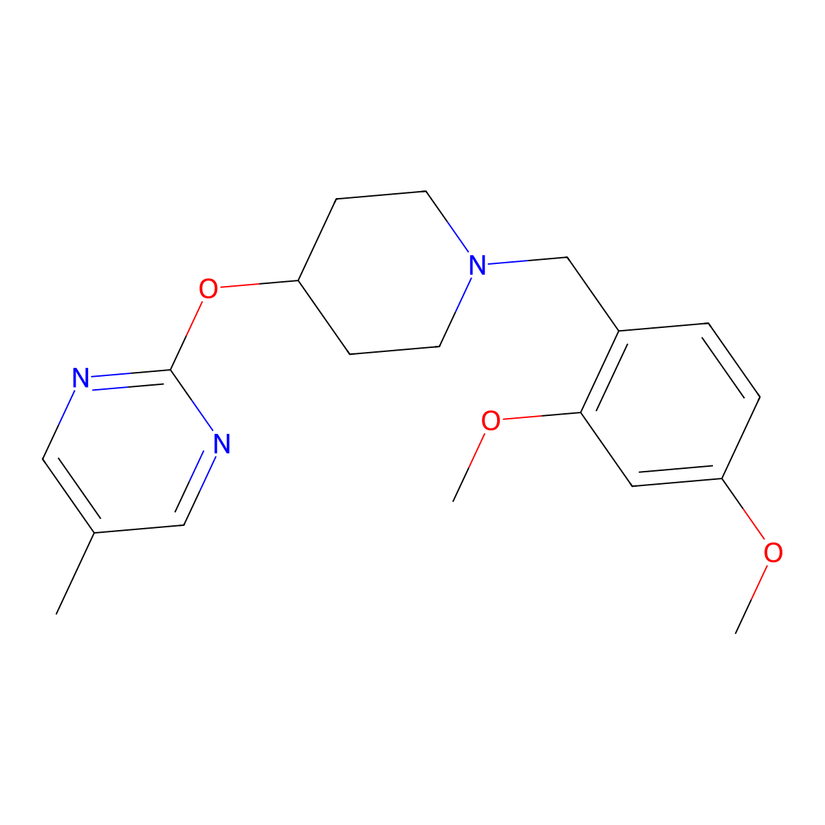 2-({1-[(2,4-Dimethoxyphenyl)methyl]piperidin-4-yl}oxy)-5-methylpyrimidine molecular structure, CAS 2415491-55-1