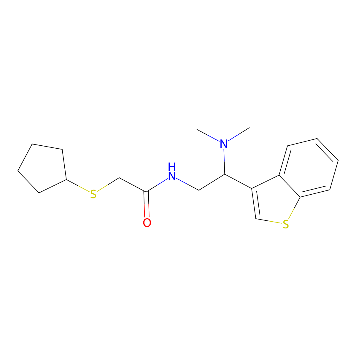 N-[2-(1-benzothiophen-3-yl)-2-(dimethylamino)ethyl]-2-(cyclopentylsulfanyl)acetamide molecular structure, CAS 2415491-60-8