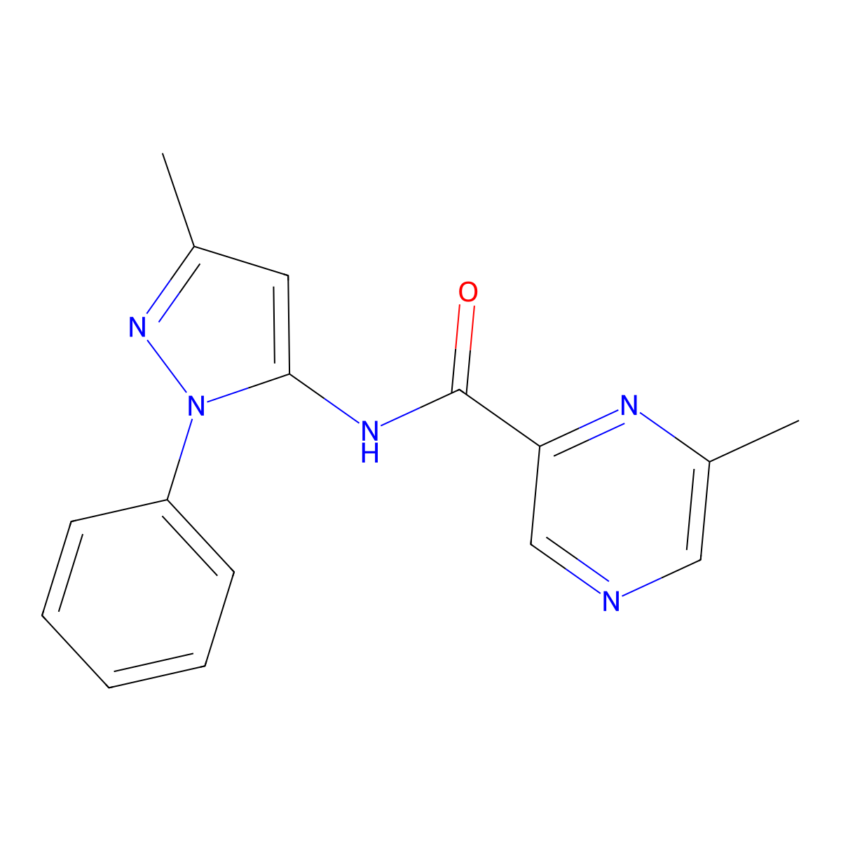 6-methyl-N-(3-methyl-1-phenyl-1H-pyrazol-5-yl)pyrazine-2-carboxamide molecular structure, CAS 2415491-68-6