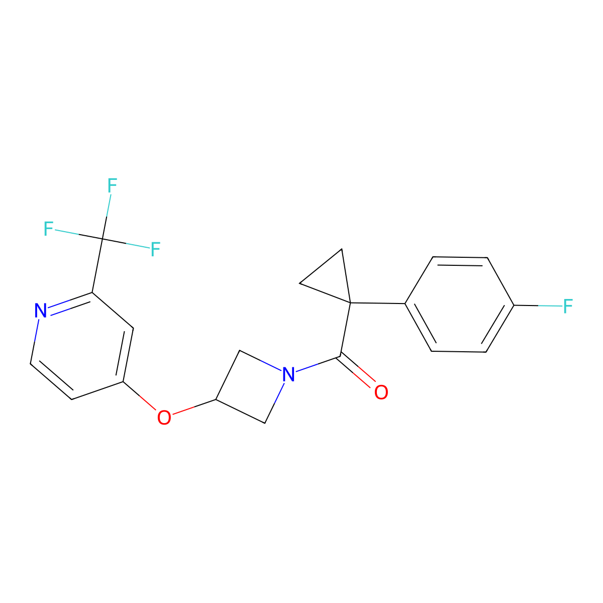 4-({1-[1-(4-Fluorophenyl)cyclopropanecarbonyl]azetidin-3-yl}oxy)-2-(trifluoromethyl)pyridine molecular structure, CAS 2415491-71-1