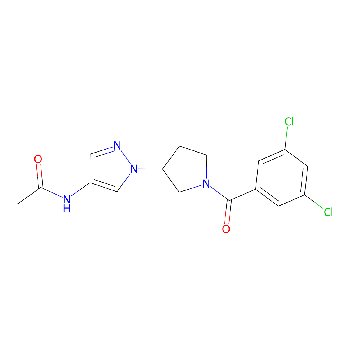 N-{1-[1-(3,5-dichlorobenzoyl)pyrrolidin-3-yl]-1H-pyrazol-4-yl}acetamide molecular structure, CAS 2415491-72-2