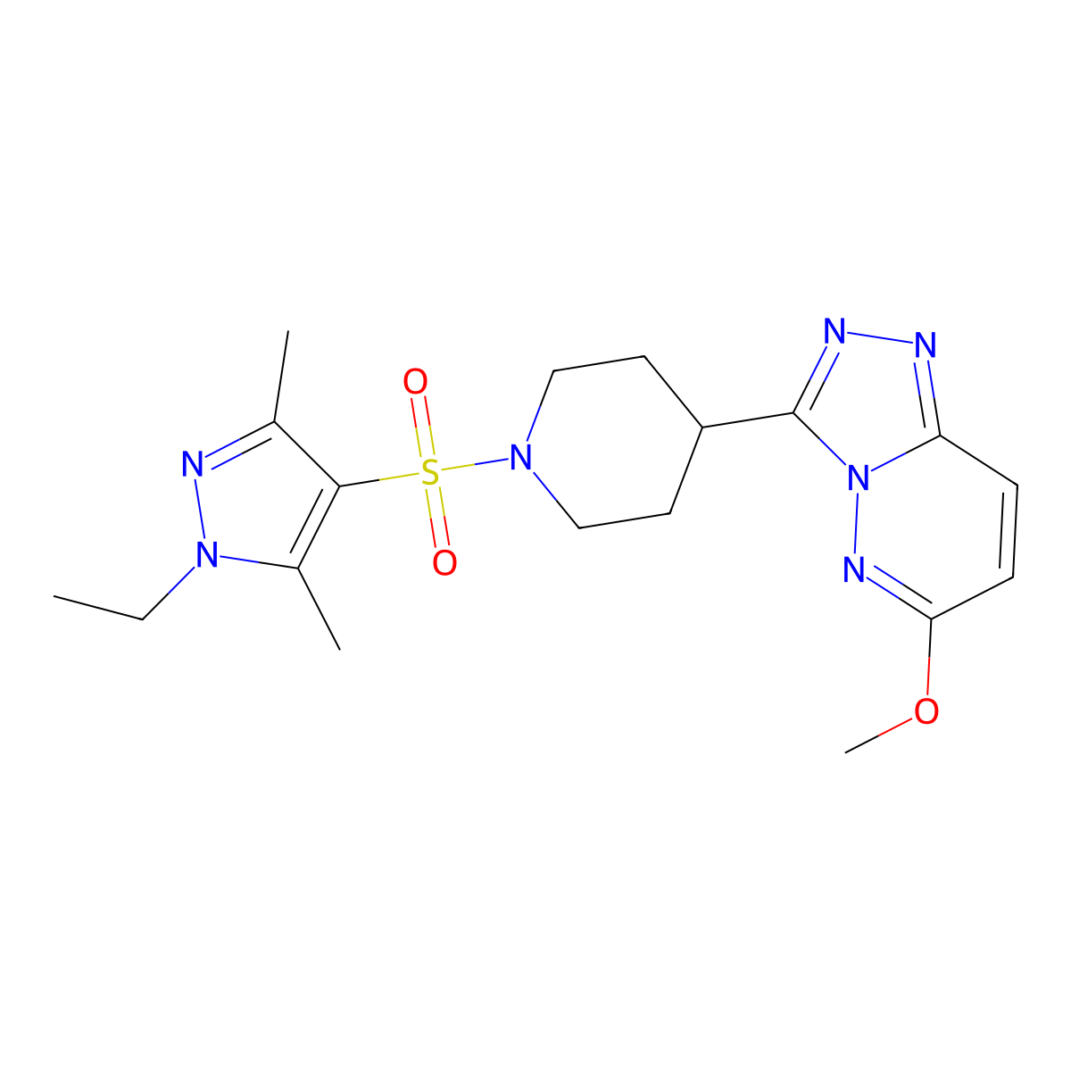 1-[(1-ethyl-3,5-dimethyl-1H-pyrazol-4-yl)sulfonyl]-4-{6-methoxy-[1,2,4]triazolo[4,3-b]pyridazin-3-yl}piperidine molecular structure, CAS 2415491-75-5