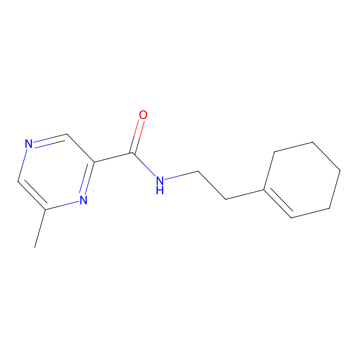 N-[2-(cyclohex-1-en-1-yl)ethyl]-6-methylpyrazine-2-carboxamide molecular structure, CAS 2415491-76-6