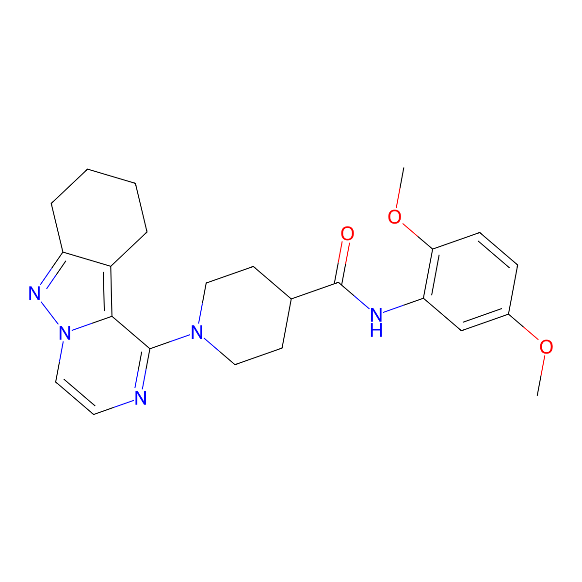 N-(2,5-dimethoxyphenyl)-1-{7H,8H,9H,10H-pyrazino[1,2-b]indazol-1-yl}piperidine-4-carboxamide molecular structure, CAS 2415491-77-7
