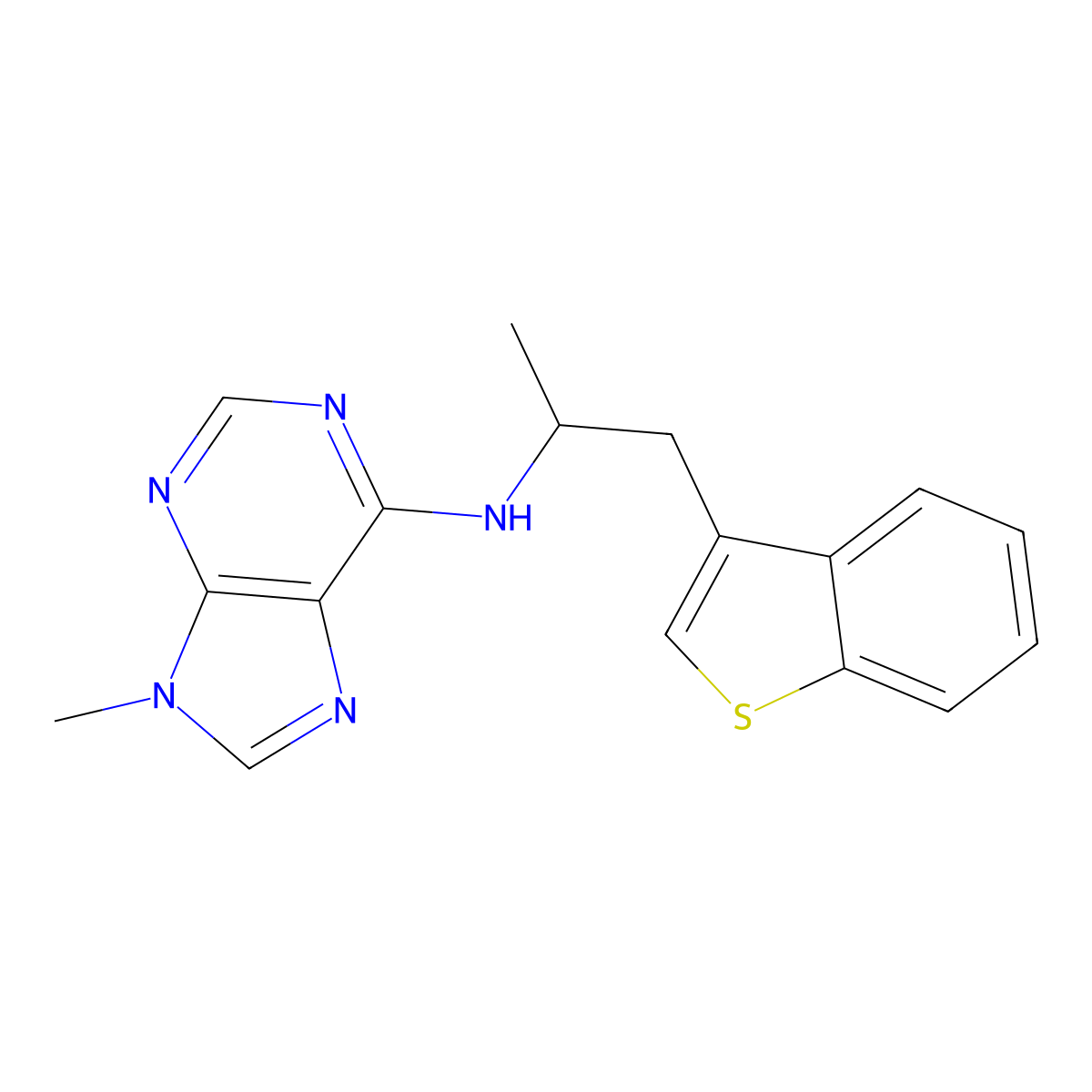 N-[1-(1-benzothiophen-3-yl)propan-2-yl]-9-methyl-9H-purin-6-amine molecular structure, CAS 2415491-79-9