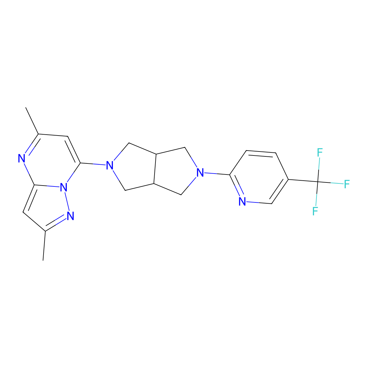 2-(5-{2,5-Dimethylpyrazolo[1,5-a]pyrimidin-7-yl}-octahydropyrrolo[3,4-c]pyrrol-2-yl)-5-(trifluoromethyl)pyridine molecular structure, CAS 2415491-81-3