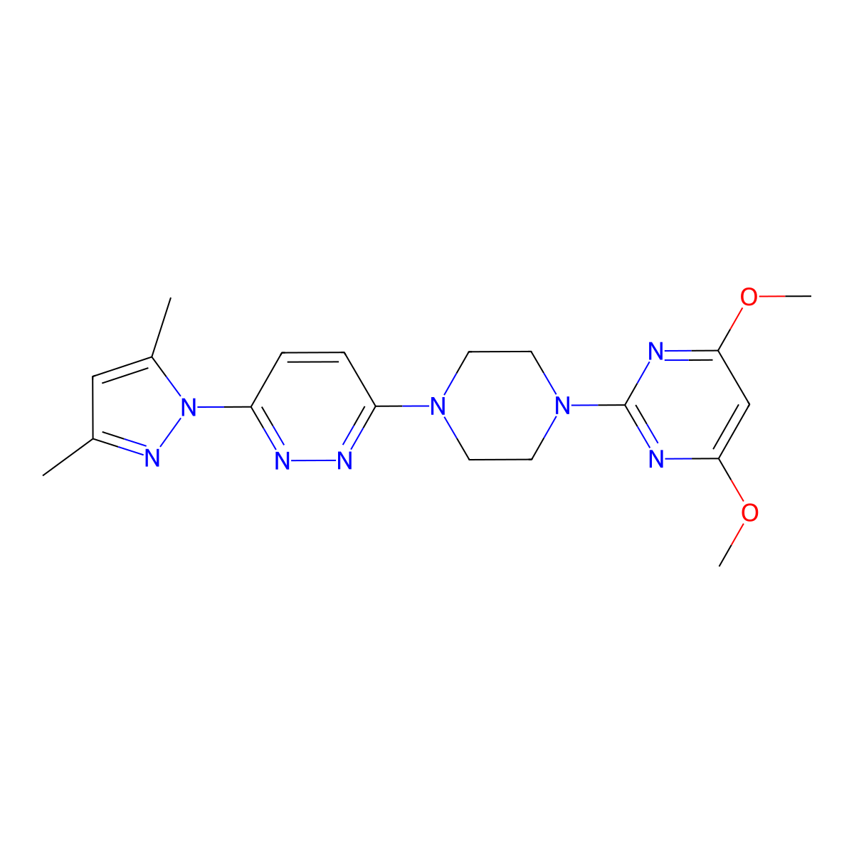 2-{4-[6-(3,5-dimethyl-1H-pyrazol-1-yl)pyridazin-3-yl]piperazin-1-yl}-4,6-dimethoxypyrimidine molecular structure, CAS 2415491-83-5