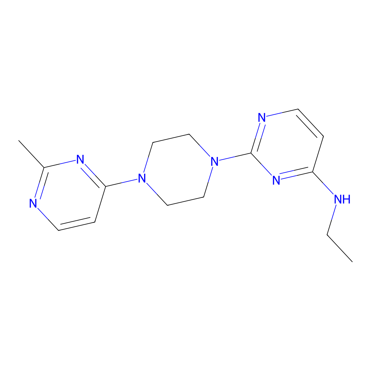 N-ethyl-2-[4-(2-methylpyrimidin-4-yl)piperazin-1-yl]pyrimidin-4-amine molecular structure, CAS 2415491-86-8