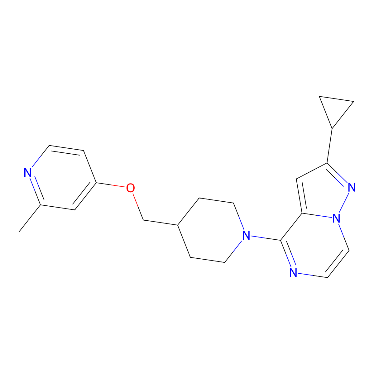 4-[(1-{2-Cyclopropylpyrazolo[1,5-a]pyrazin-4-yl}piperidin-4-yl)methoxy]-2-methylpyridine molecular structure, CAS 2415491-90-4