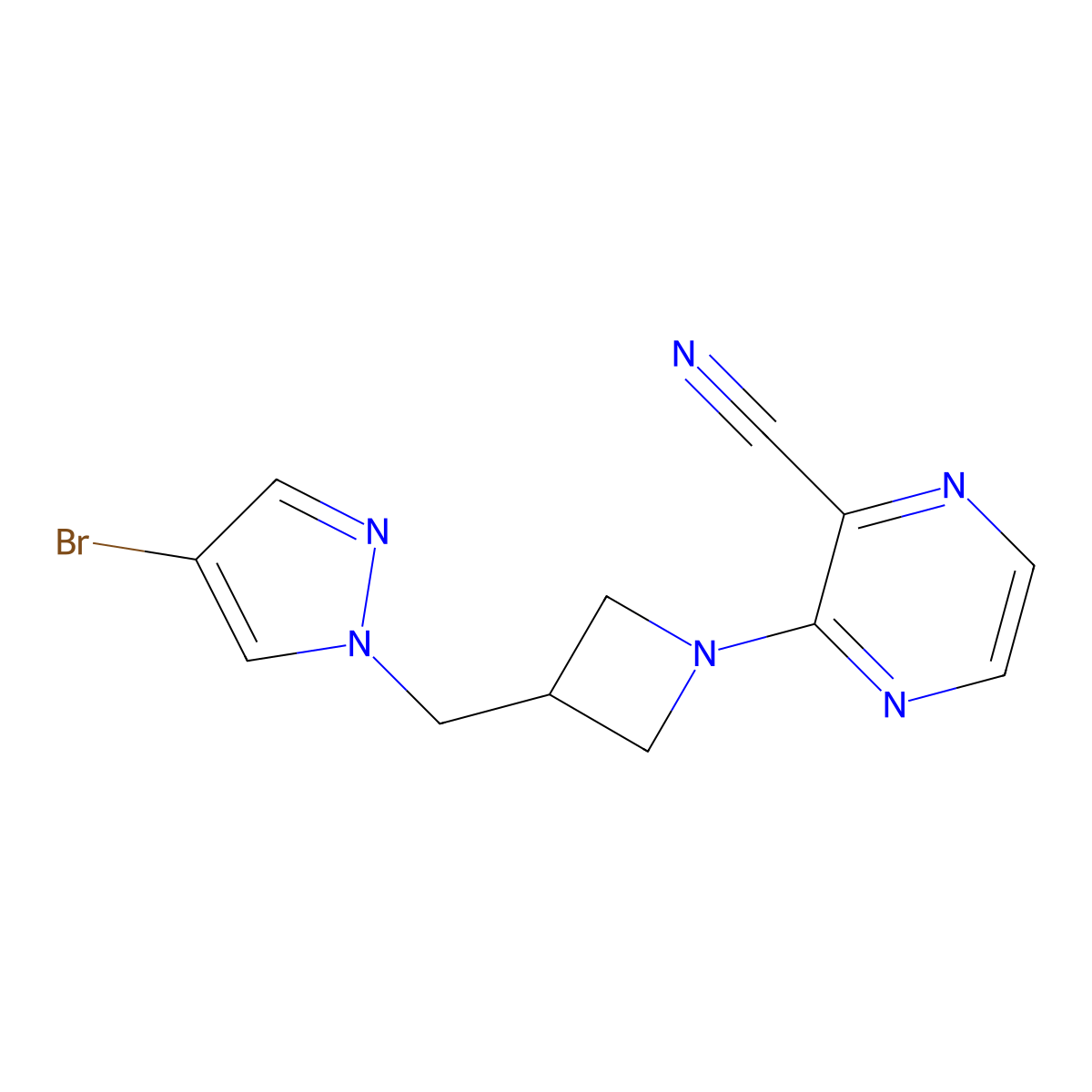 3-{3-[(4-bromo-1H-pyrazol-1-yl)methyl]azetidin-1-yl}pyrazine-2-carbonitrile molecular structure, CAS 2415491-94-8