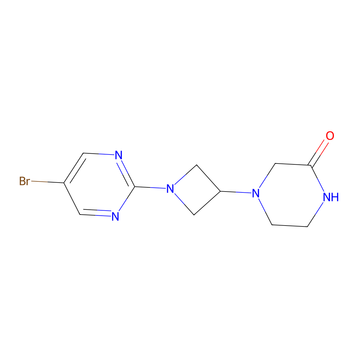 4-[1-(5-Bromopyrimidin-2-yl)azetidin-3-yl]piperazin-2-one molecular structure, CAS 2415491-96-0