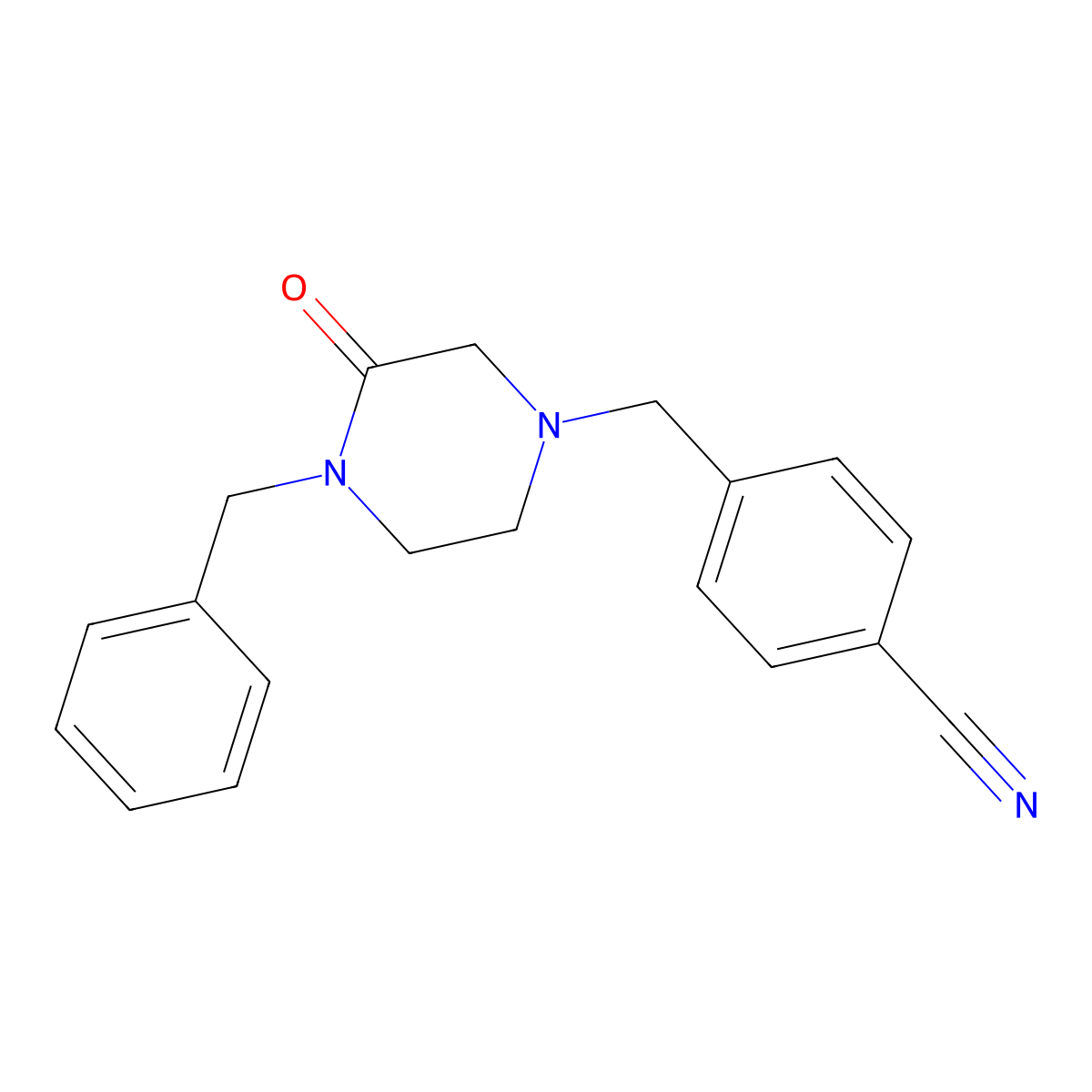4-[(4-Benzyl-3-oxopiperazin-1-yl)methyl]benzonitrile molecular structure, CAS 2415491-97-1