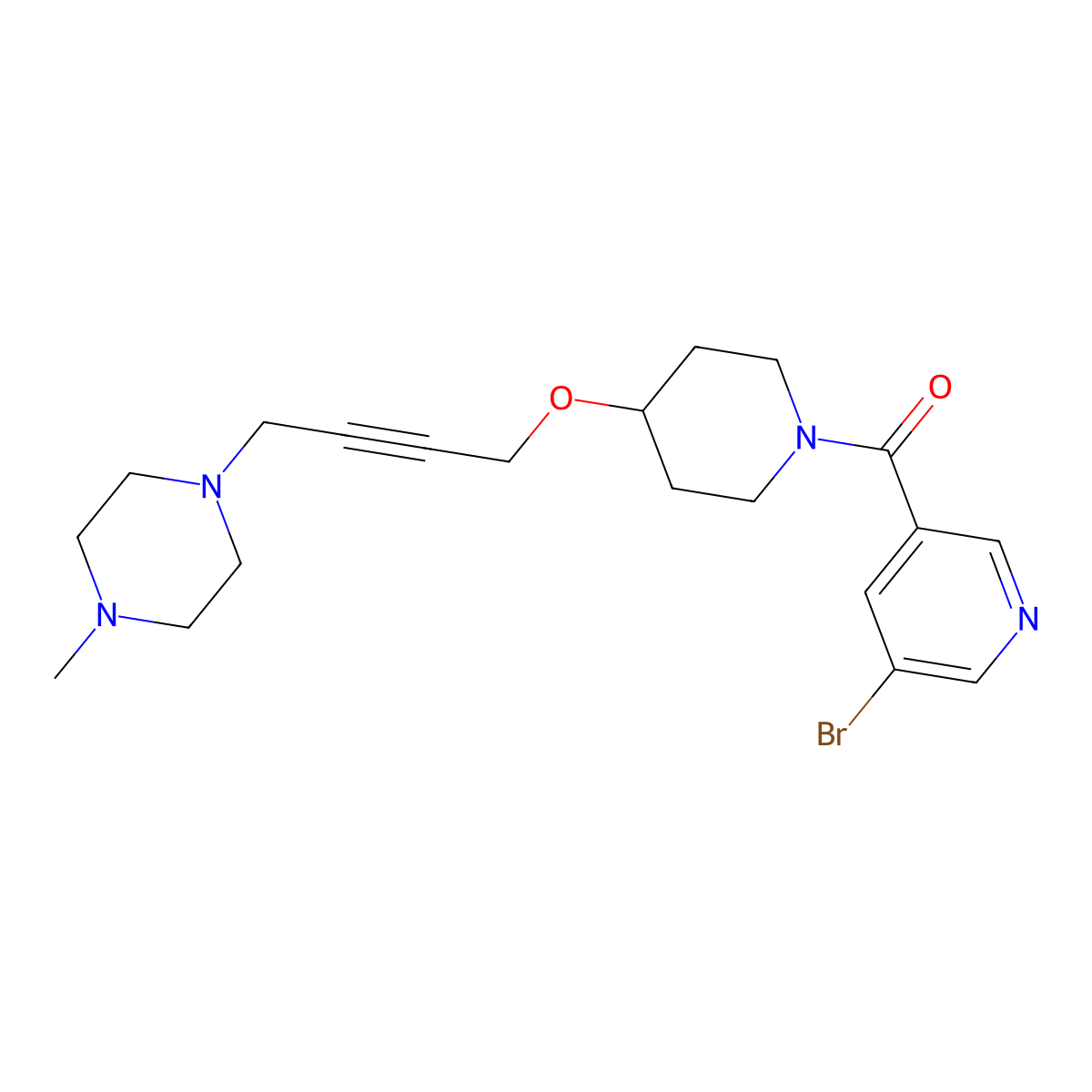 1-(4-{[1-(5-Bromopyridine-3-carbonyl)piperidin-4-yl]oxy}but-2-yn-1-yl)-4-methylpiperazine molecular structure, CAS 2415492-00-9