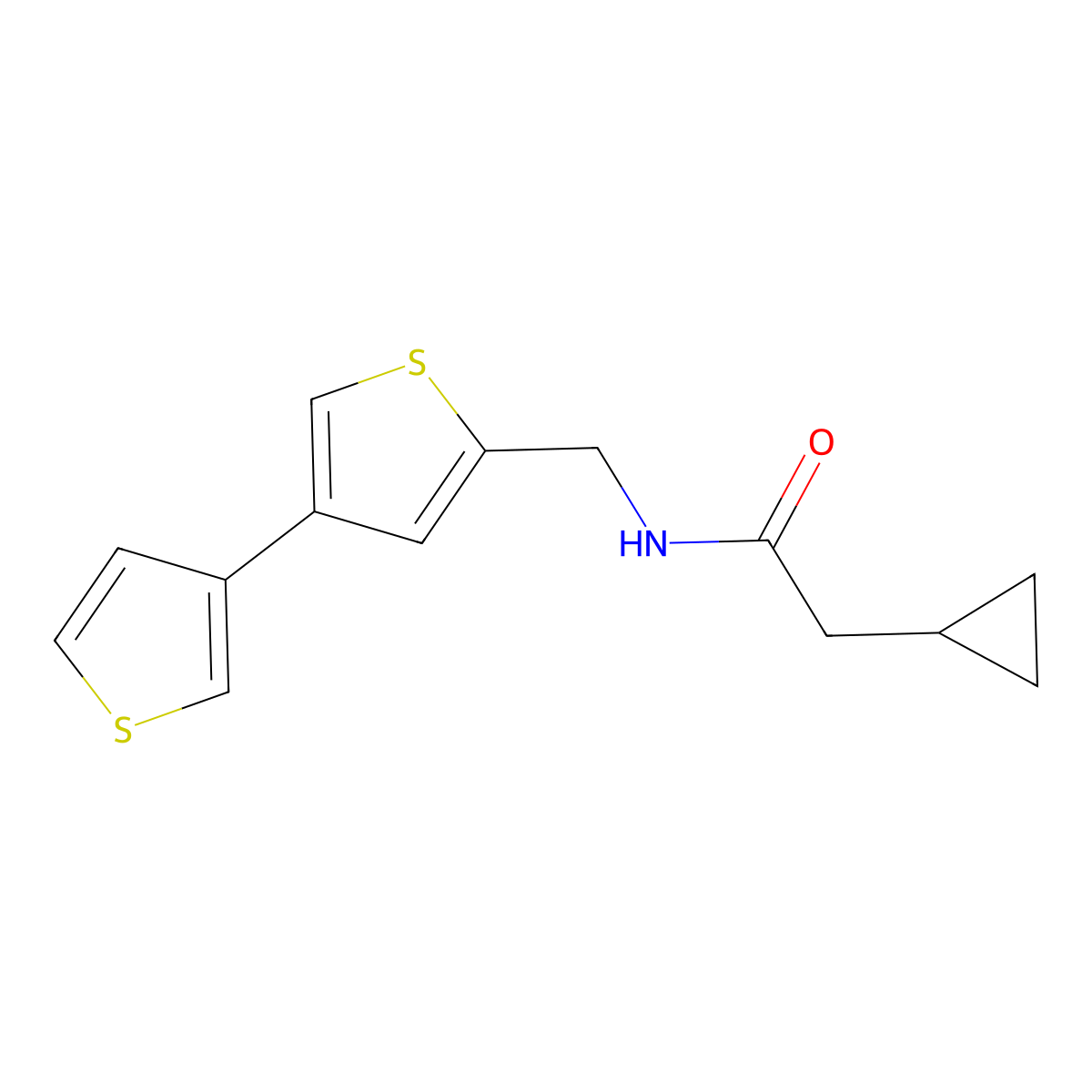 N-({[3,3'-bithiophene]-5-yl}methyl)-2-cyclopropylacetamide molecular structure, CAS 2415492-02-1