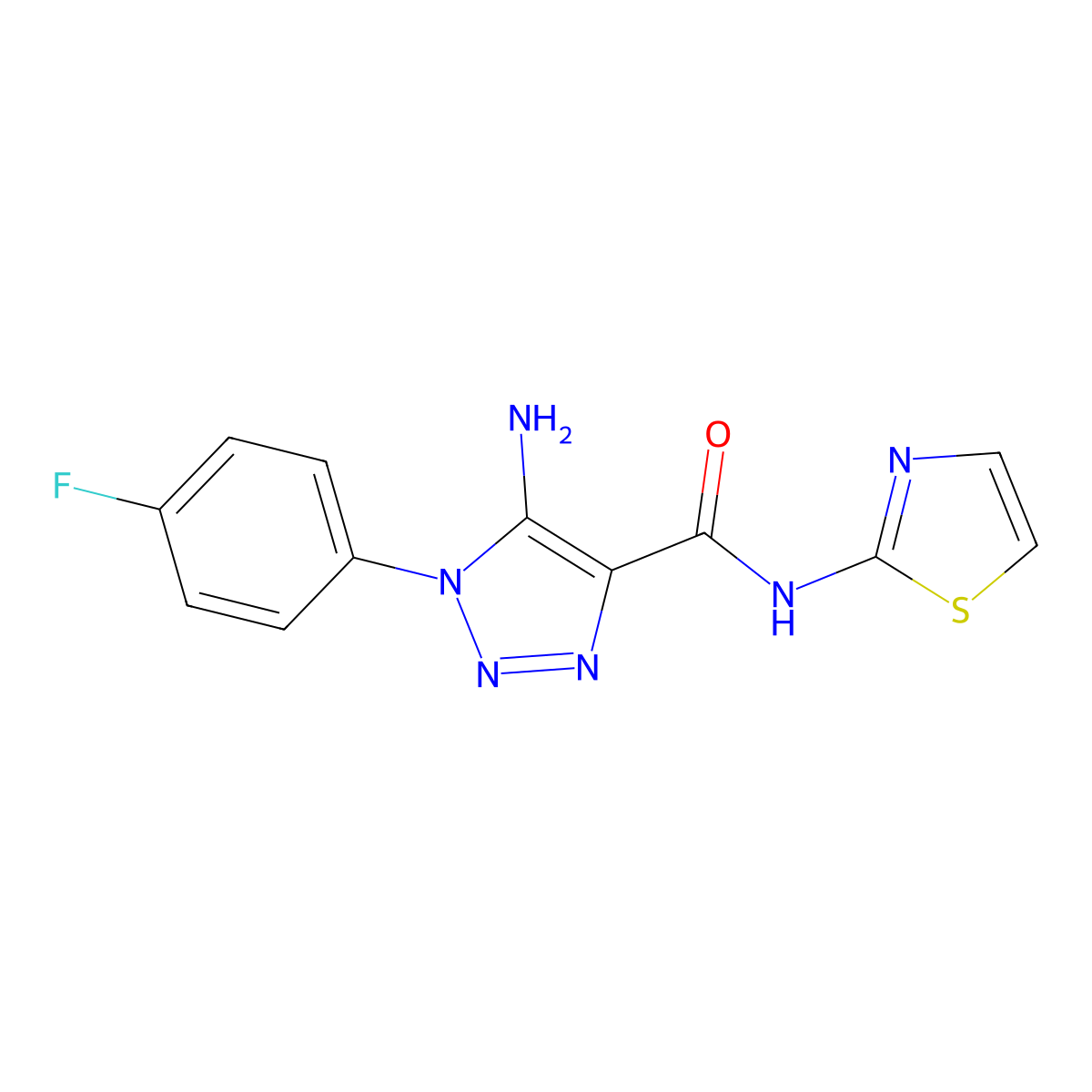 5-amino-1-(4-fluorophenyl)-N-(1,3-thiazol-2-yl)-1H-1,2,3-triazole-4-carboxamide molecular structure, CAS 2415492-08-7