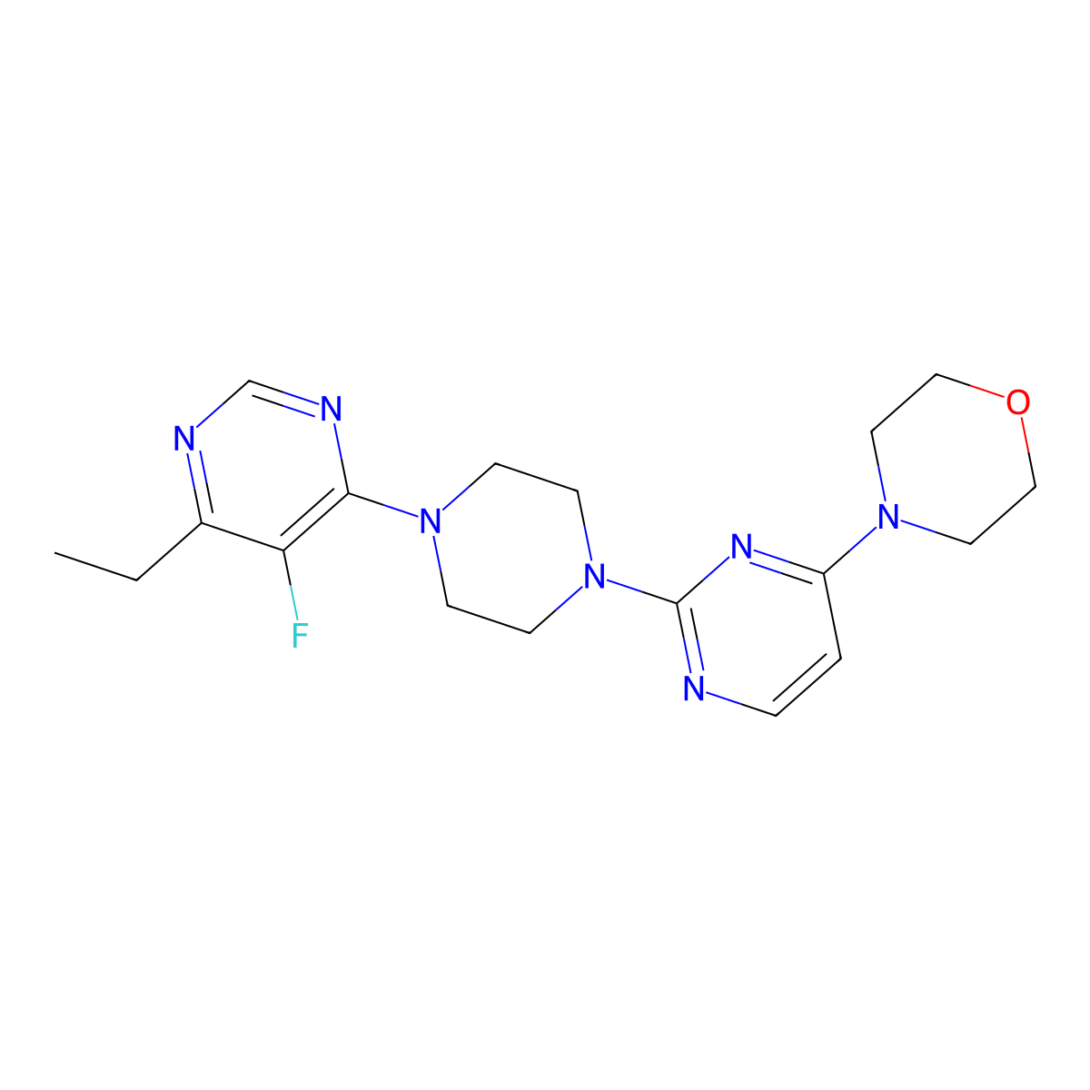 4-{2-[4-(6-Ethyl-5-fluoropyrimidin-4-yl)piperazin-1-yl]pyrimidin-4-yl}morpholine molecular structure, CAS 2415492-09-8