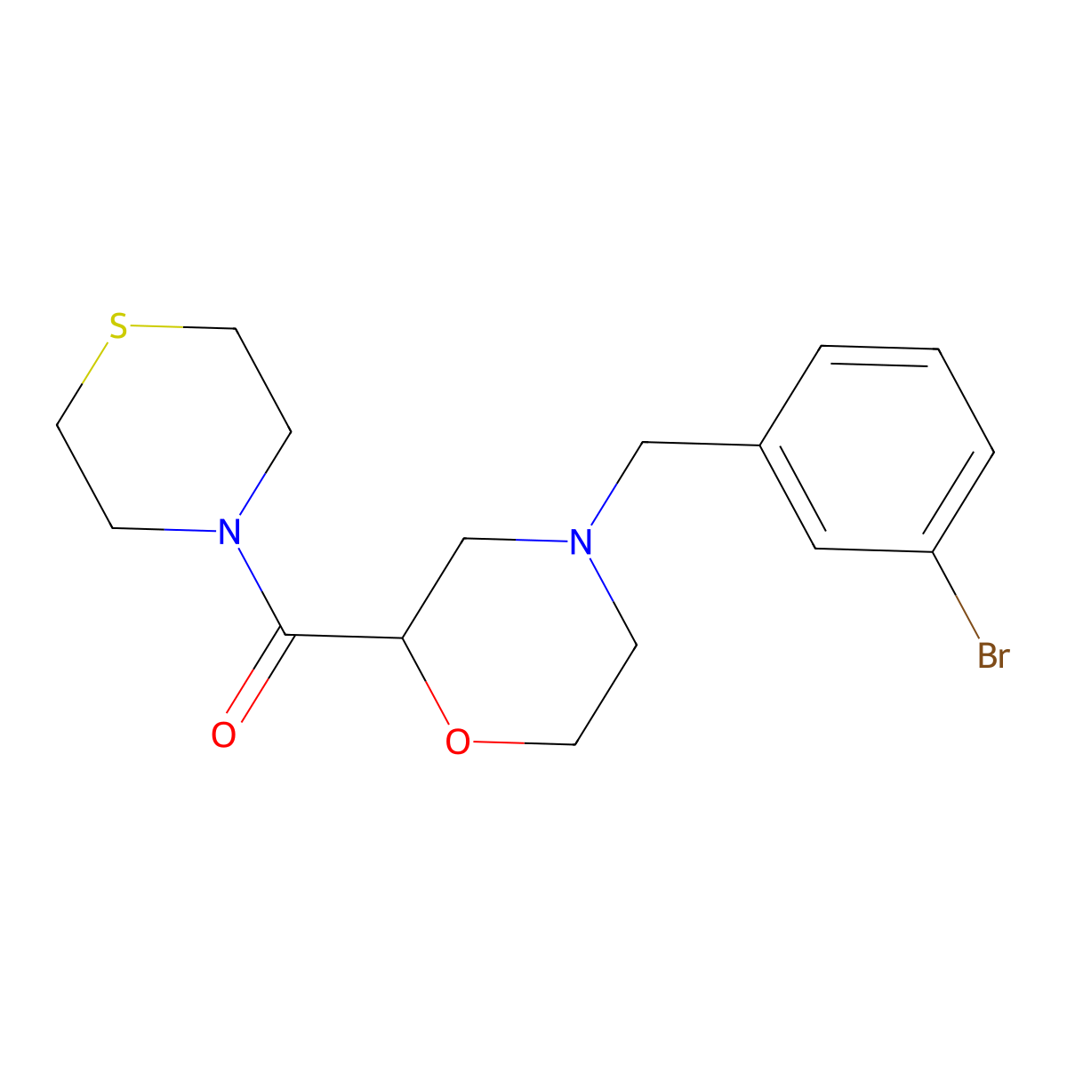 4-[(3-Bromophenyl)methyl]-2-(thiomorpholine-4-carbonyl)morpholine molecular structure, CAS 2415492-17-8
