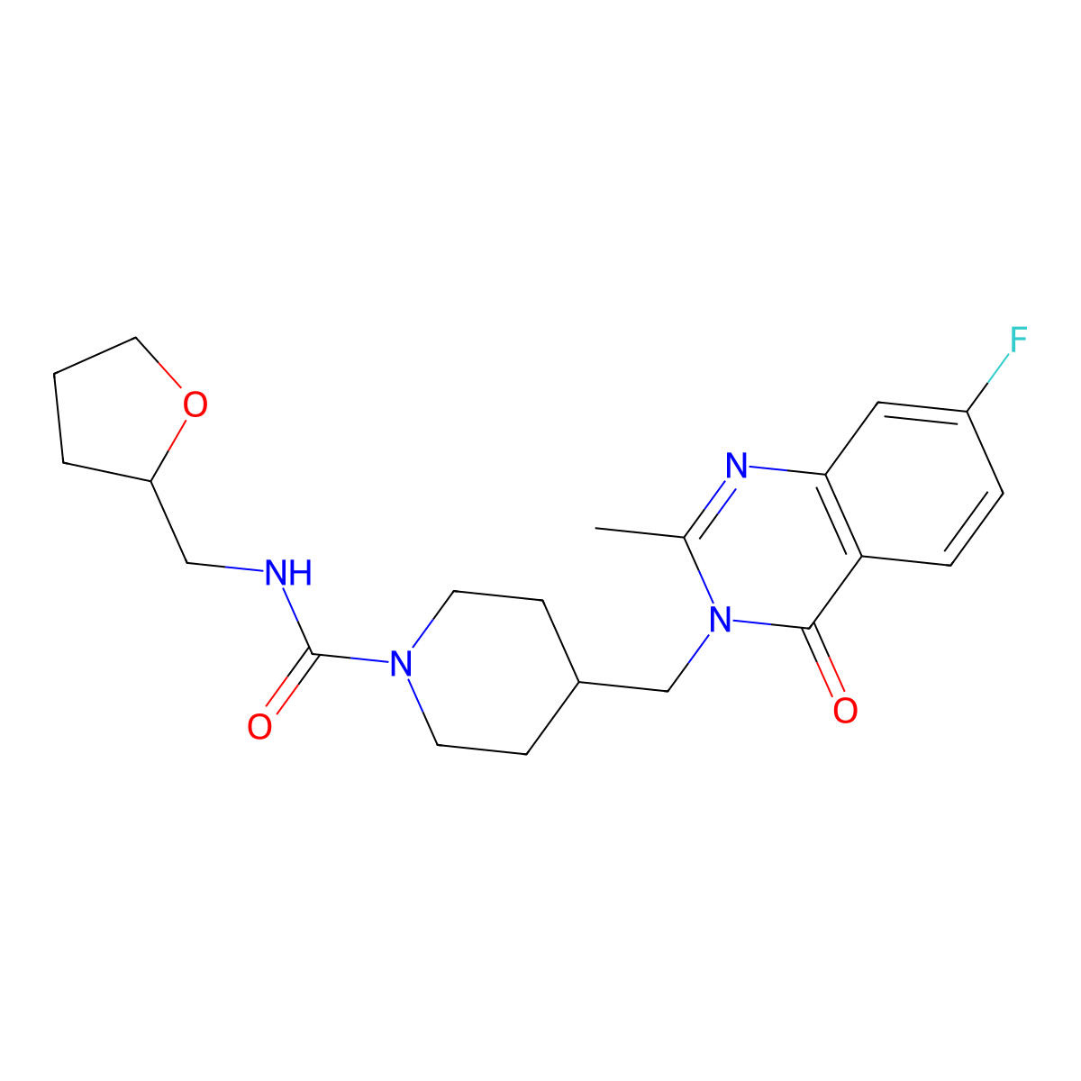 4-[(7-fluoro-2-methyl-4-oxo-3,4-dihydroquinazolin-3-yl)methyl]-N-[(oxolan-2-yl)methyl]piperidine-1-carboxamide molecular structure, CAS 2415492-20-3