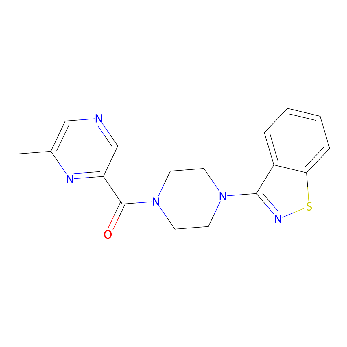 3-[4-(6-Methylpyrazine-2-carbonyl)piperazin-1-yl]-1,2-benzothiazole molecular structure, CAS 2415492-21-4